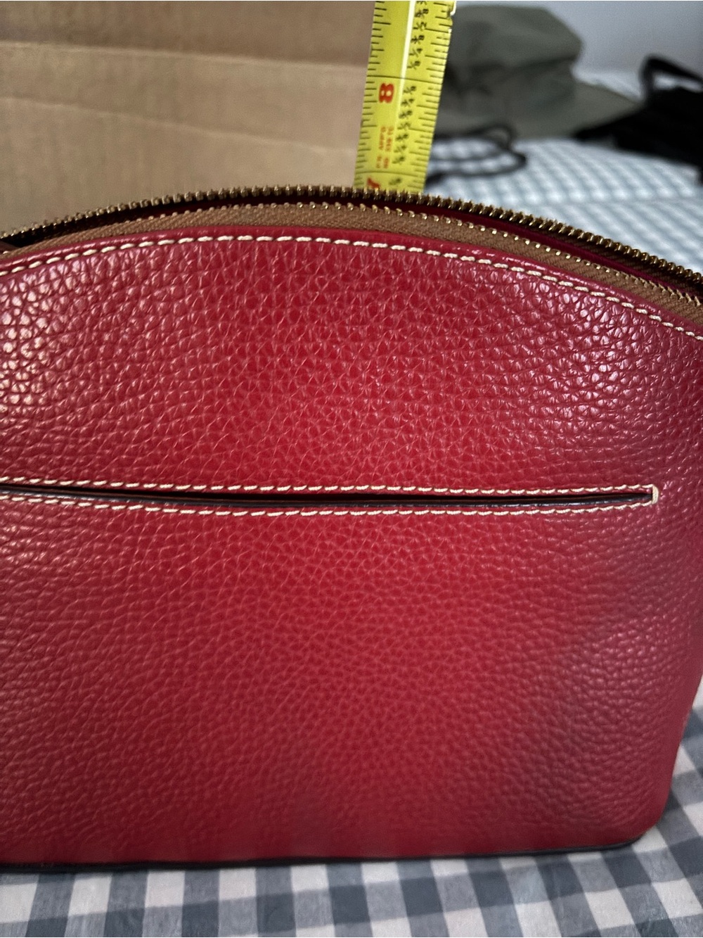 Dooney & Bourke Red Pebbled Leather Dome Crossbody with Brown Strap - Picture 6 of 7